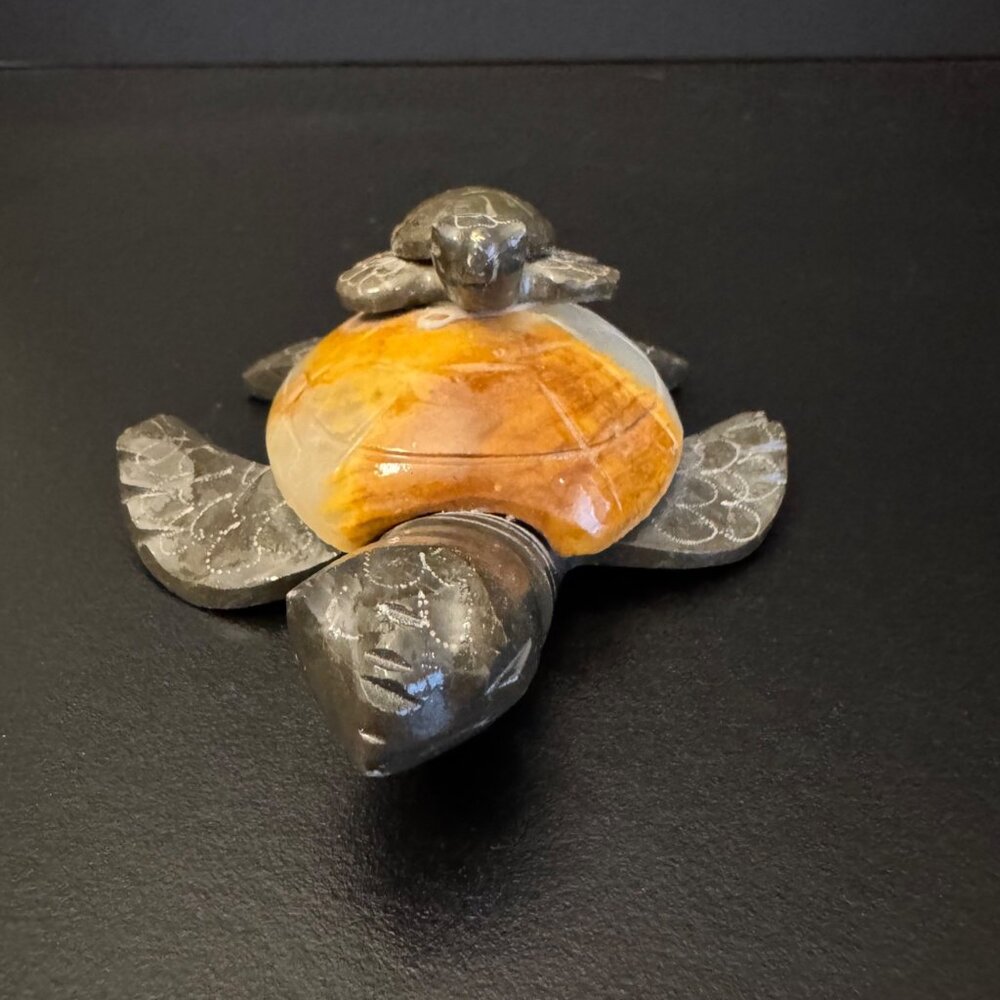 Hand Carved Marble Stone Sea Turtle w/ Baby Figurine Carving 4" X 4" - Picture 2 of 16